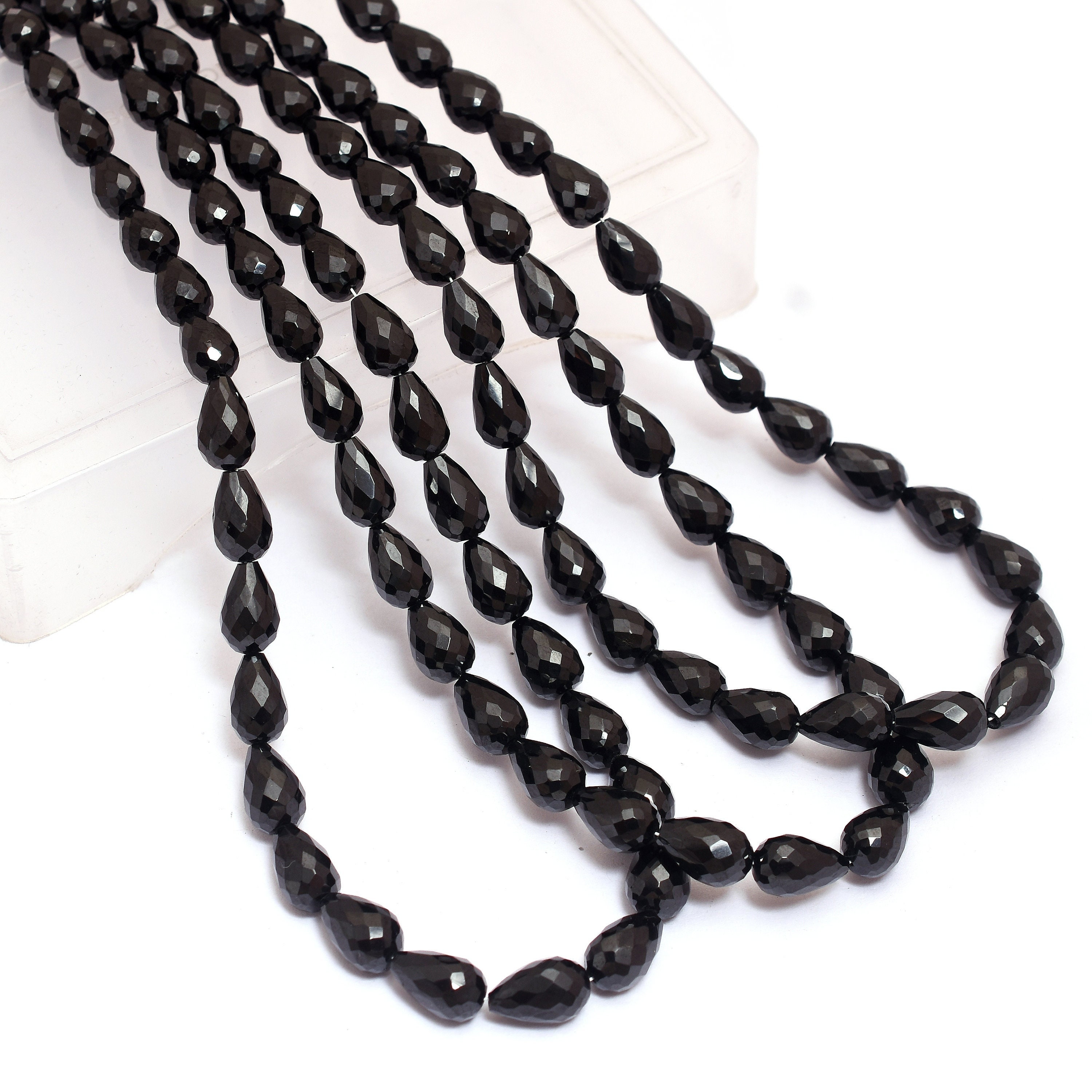 Aaa+ Black Spinel 8mm-10mm Teardrop Briolette Straight Drill Beads | 16" Strand | Natural Spinel Semi Precious Gemstone Faceted Loose Drops