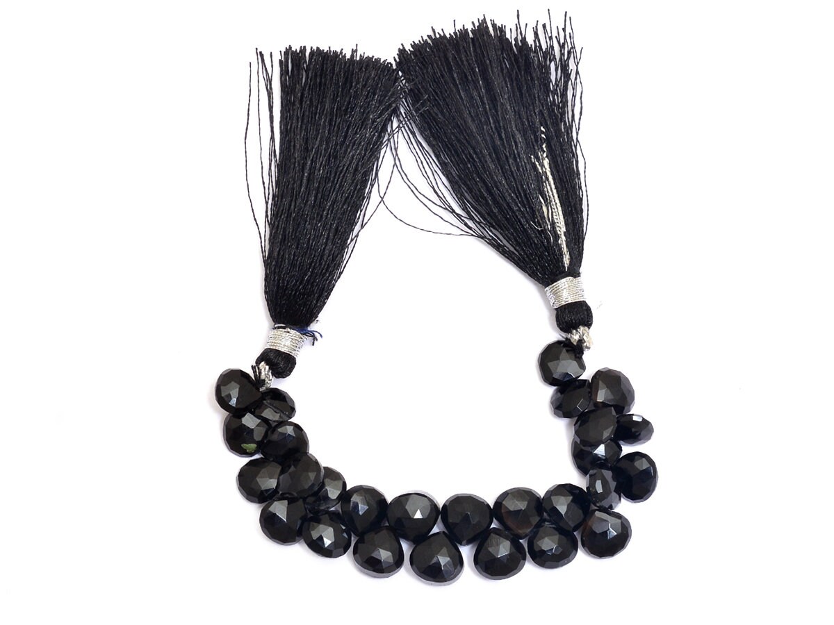 Aaa Black Spinel Gemstone Faceted Heart Briolettes | 6mm-7mm Beads | 4inch Strand | Natural Semi Precious Gemstone Beads For Jewelry Making