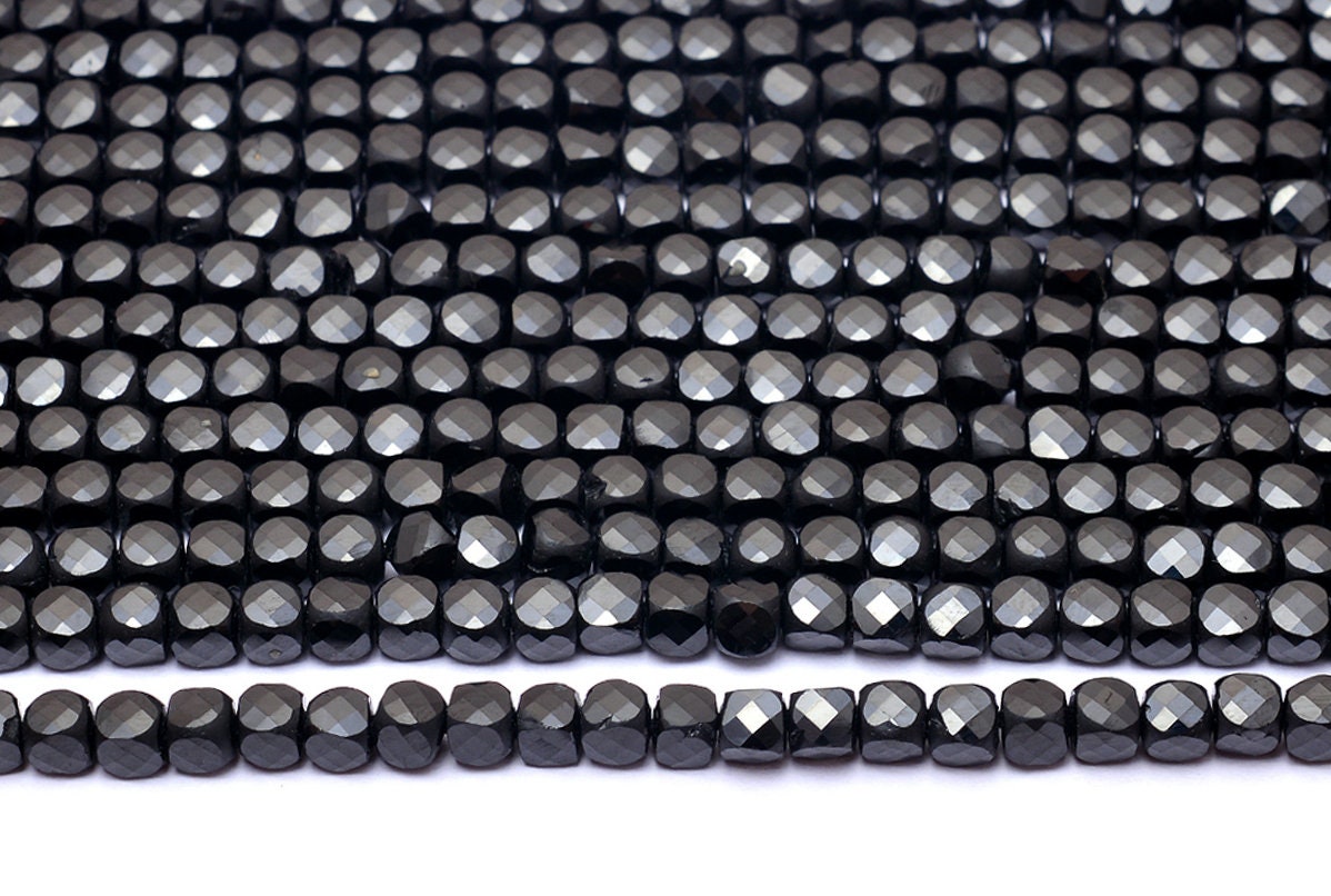 Aaa+ Black Spinel Gemstone 4mm Cube Faceted Beads | 13inch Strand | Natural Black Spinel Semi Precious Gemstone Loose 3d Box Briolette Beads