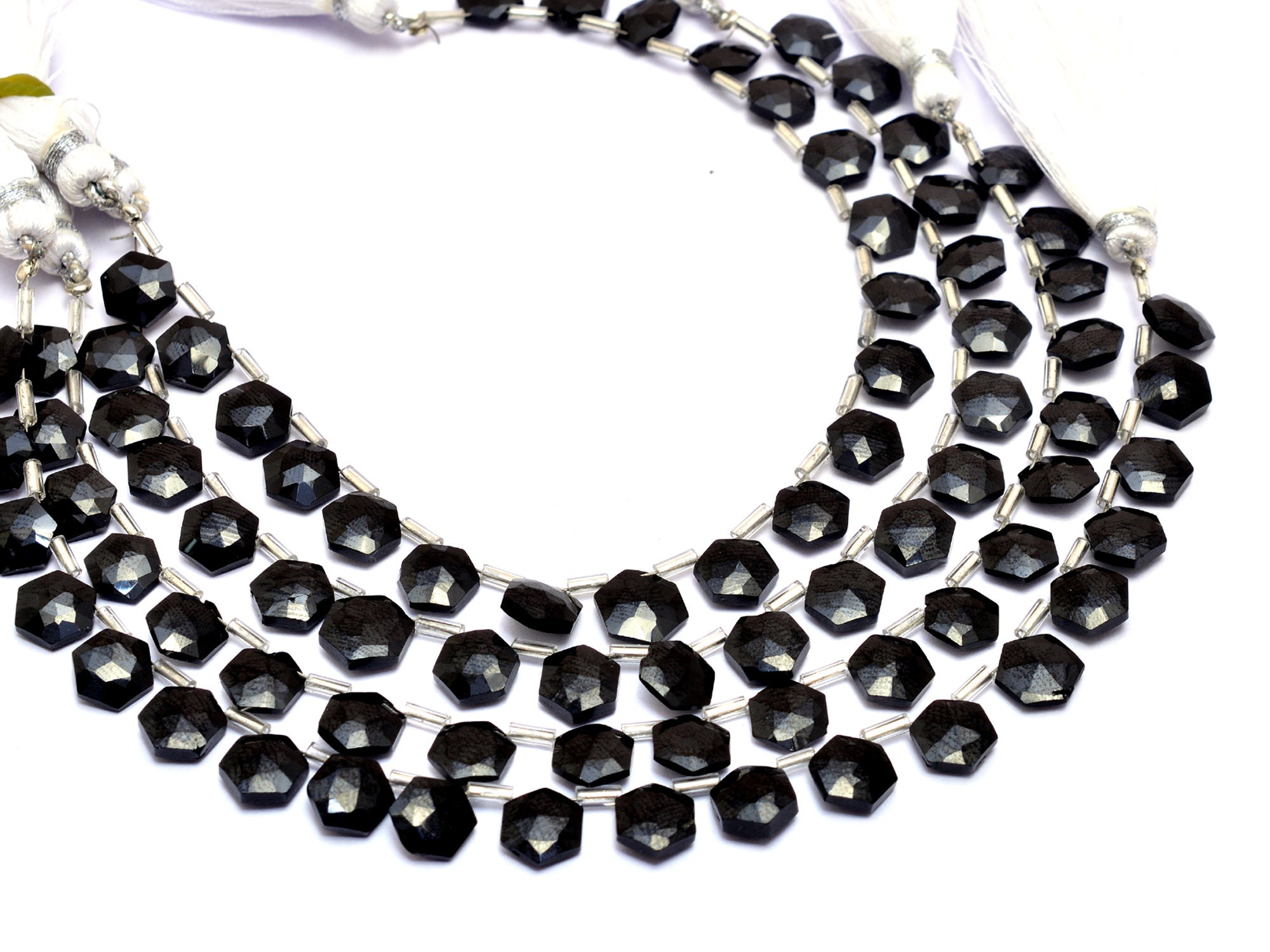 Aaa+ Black Spinel 8mm Faceted Hexagon Briolette Beads | Natural Black Spinel Semi Precious Gemstone Loose Fancy Faceted Beads | 8inch Strand