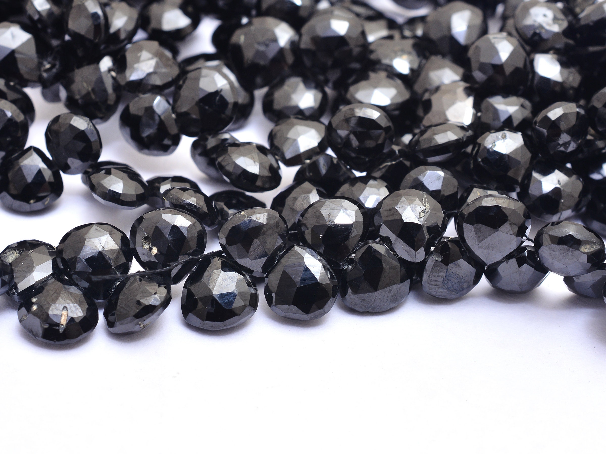 Black Spinel Gemstone 8mm Faceted Heart Briolette Beads | 6inch Strand | Natural Aaa+ Black Spinel Semi Precious Gemstone Beads For Jewelry