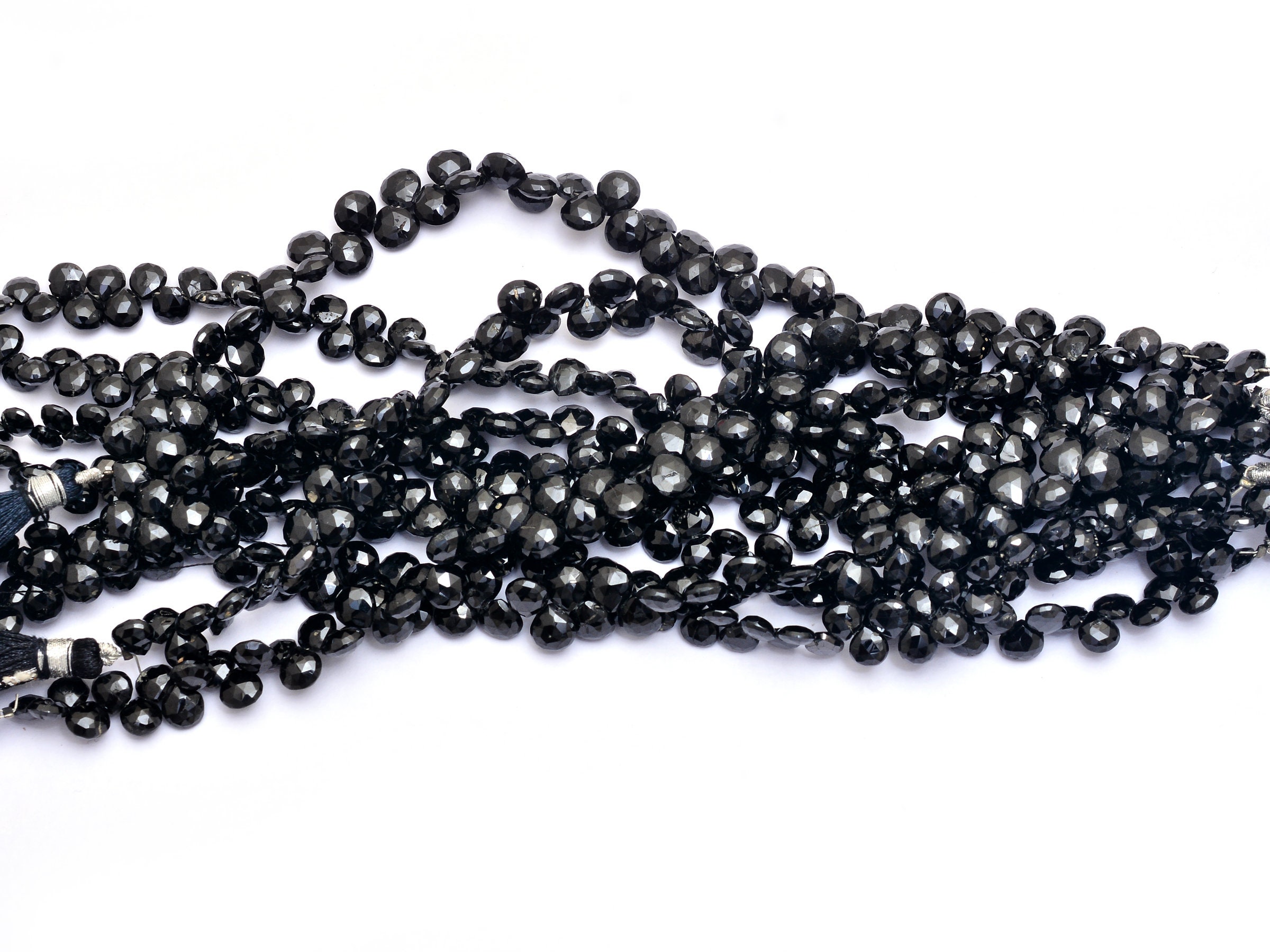 Black Spinel Gemstone Faceted Heart Briolette | 6mm, 7mm Beads 8inch Strand | Natural Black Spinel Semiprecious Gemstone Beads | Aaa Quality
