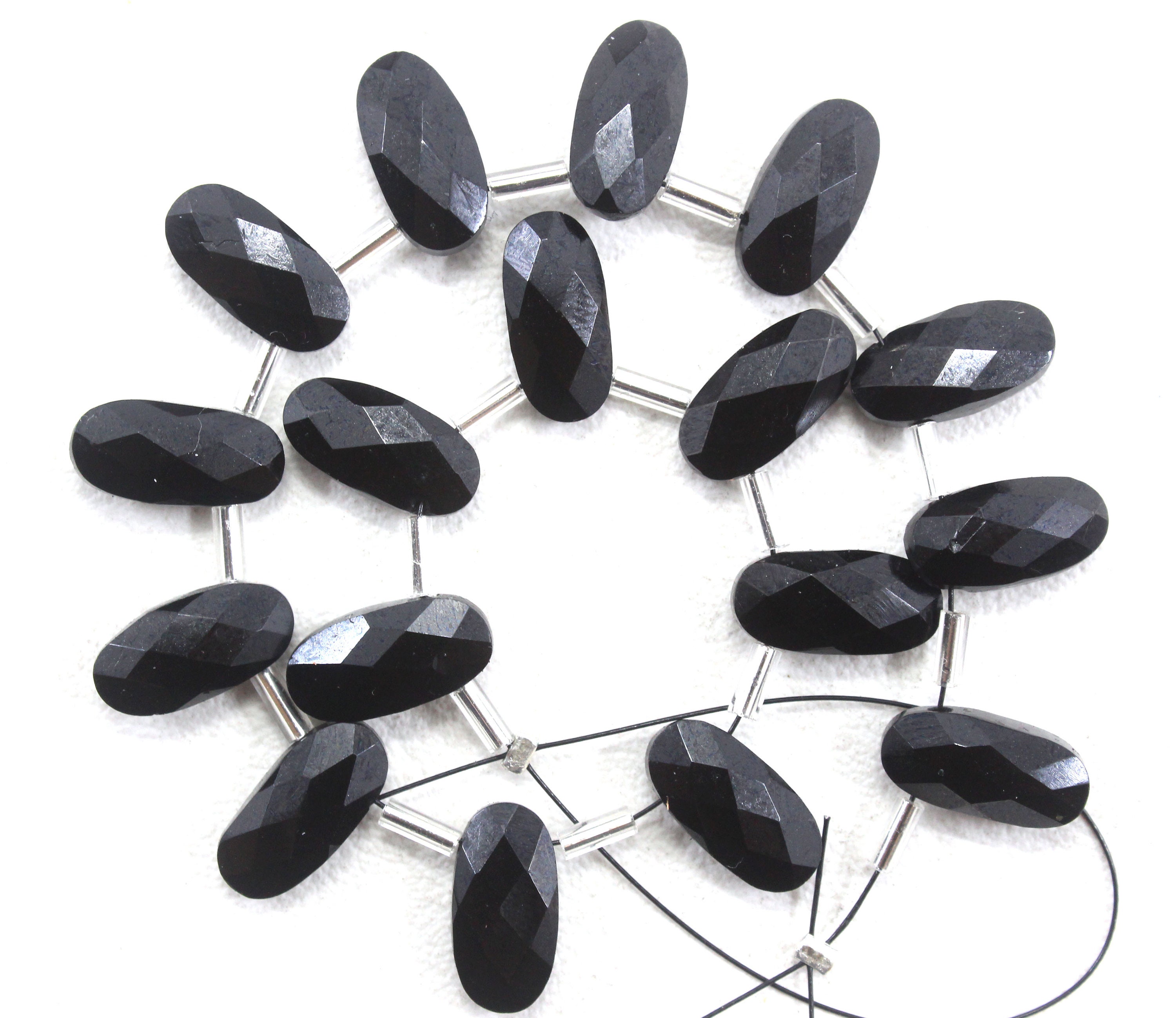 Black Spinel Gemstone Beads: 17 Faceted Oval Briolette Beads (6x12 Mm)