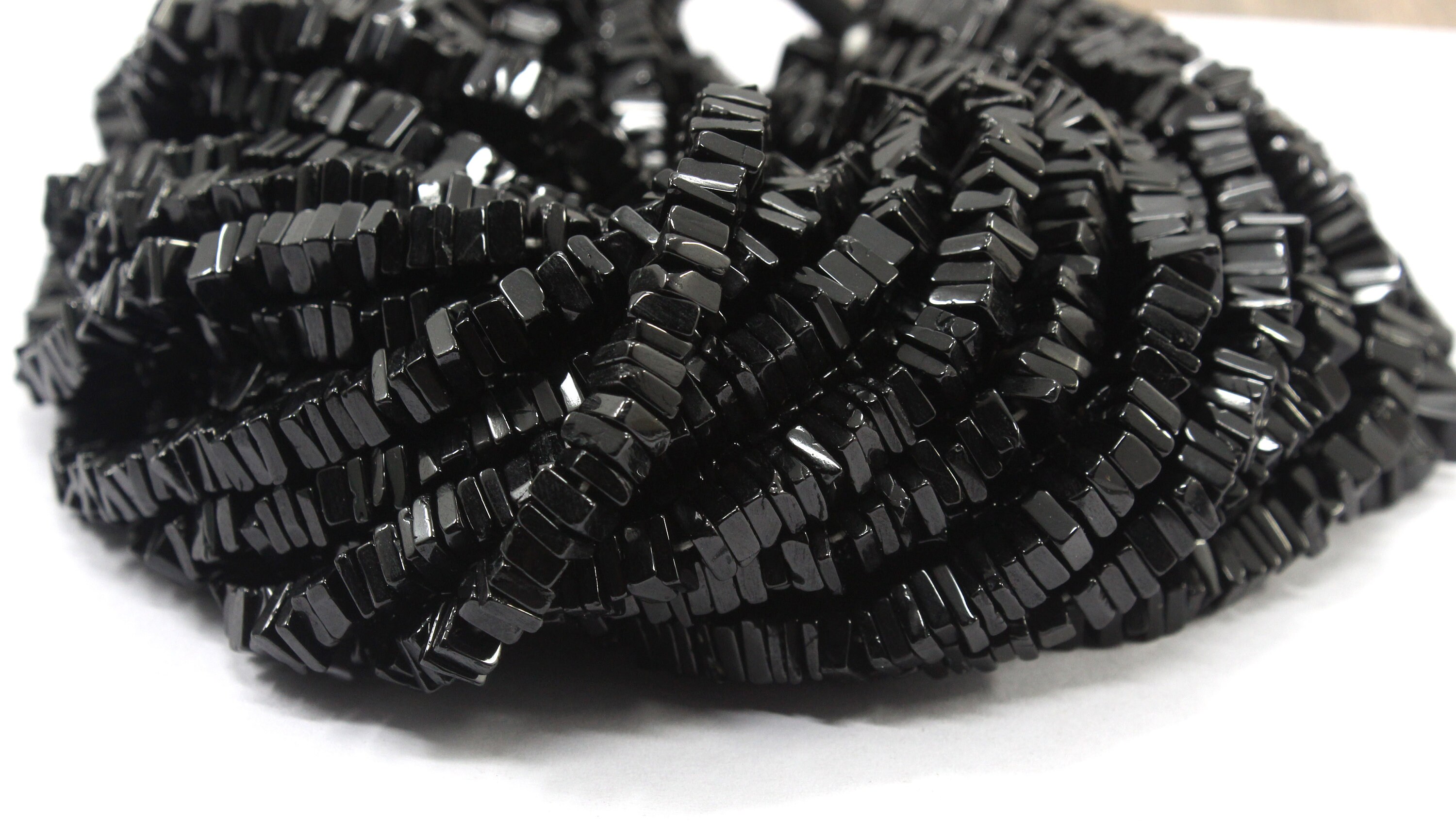 Black Spinel Heishi Beads: Aaa Quality, 5mm Square, 16" Strand