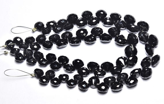Black Spinel Onion Beads - 7 Inches - Natural Beautiful Black Spinel Faceted Onion Briolette Strand - Size Is 7-9 Mm #577