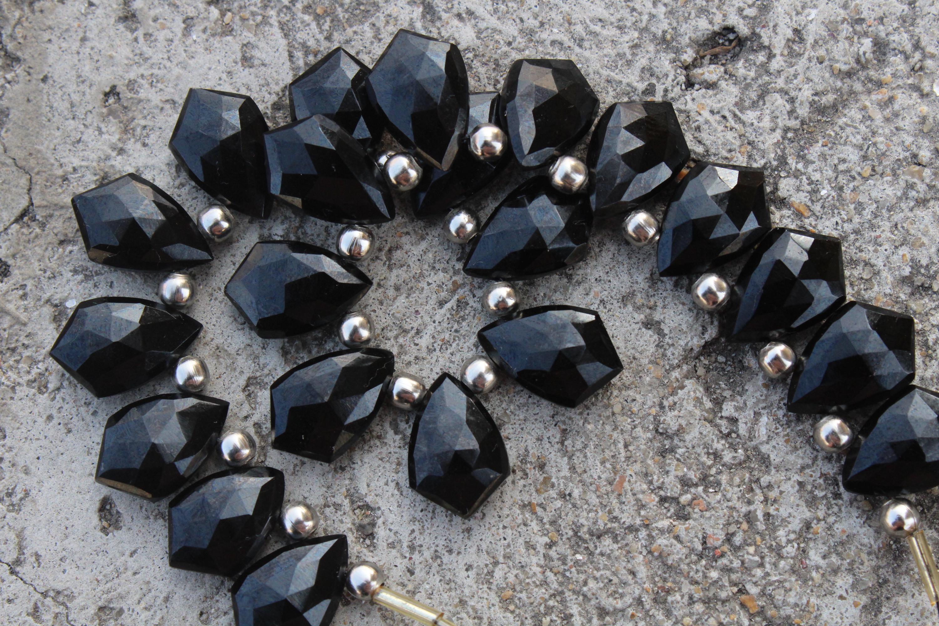 Black Spinal Gemstone Faceted Briolette Beads | 10-piece Sparrow-shaped I Size—10x15 Mm | Jewelry Setting (c299)