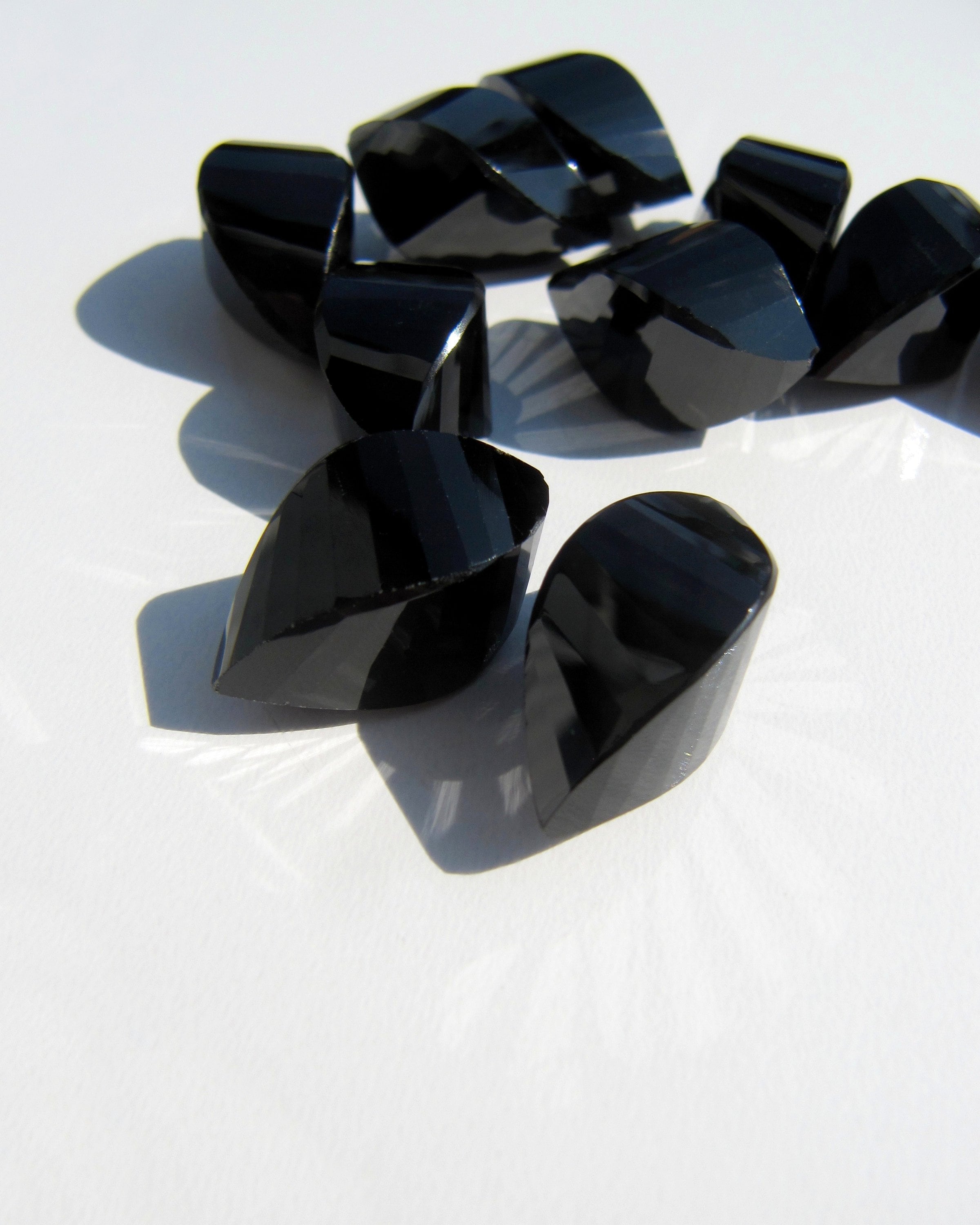 Black Spinel Srops • 1 Pair • Half Drilled • Twisted Tear Drop Briolettes • Aa+ Micro Faceted • Upside Down