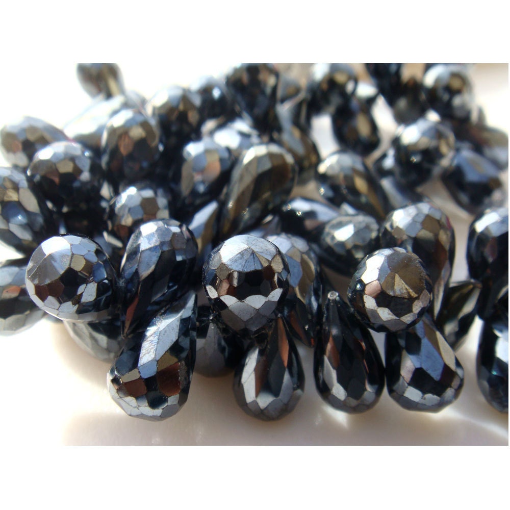 Black Spinel Teardrop Briolette Beads, 6x8mm, Jewelry Making (18-36pc Option)