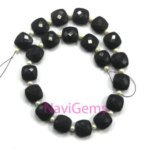 Faceted Black Spinel Square Beads: Briolette Cut, 11-12mm, 19 Pieces Faceted Black Spinel Square Beads: Briolette Cut, 11-12mm, 19 Pieces