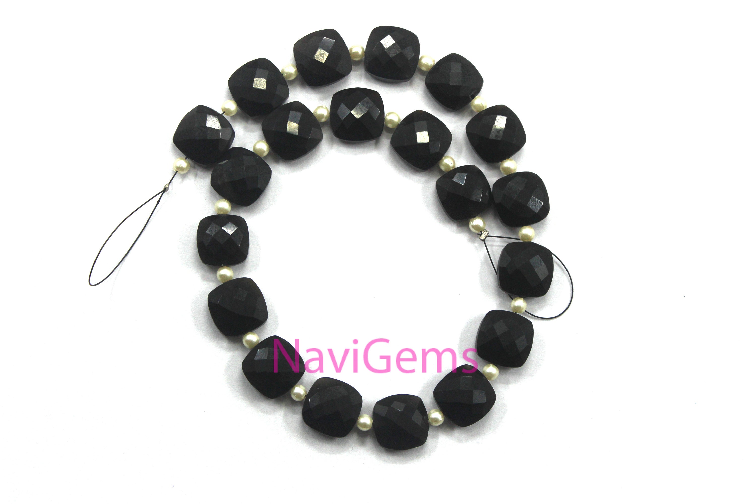 Faceted Black Spinel Square Beads: Briolette Cut, 11-12mm, 19 Pieces Faceted Black Spinel Square Beads: Briolette Cut, 11-12mm, 19 Pieces