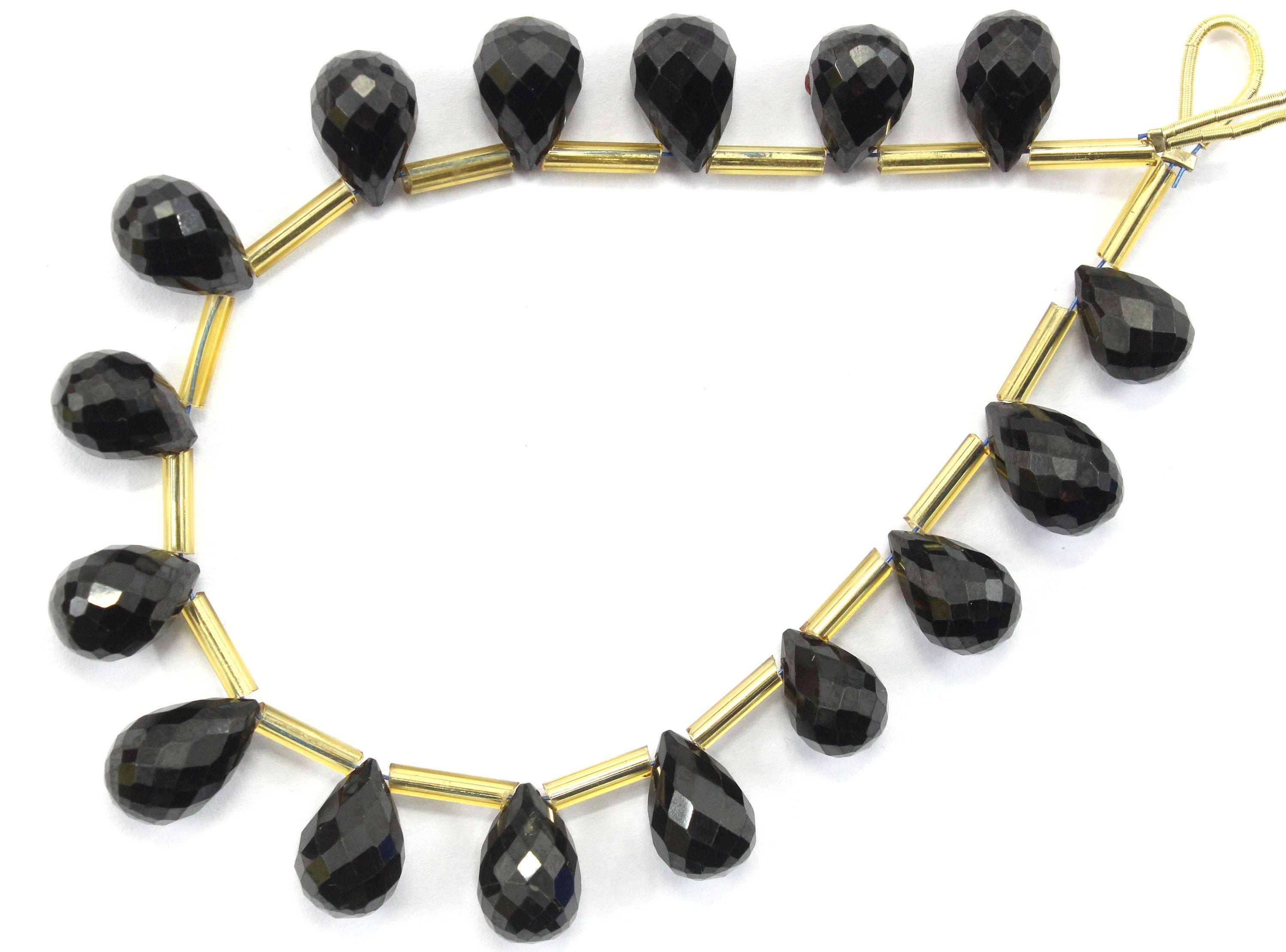 Faceted Black Spinel Teardrop Beads: 16-piece Gemstone Strand (7x10-7x12 Mm)