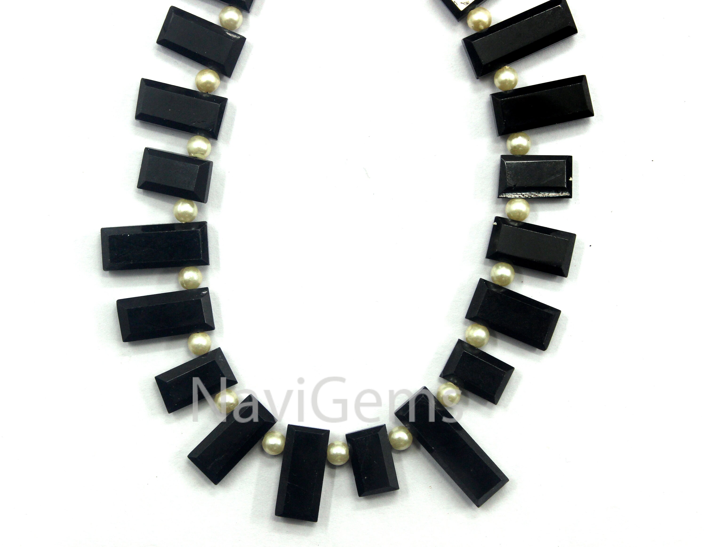 Faceted Black Spinel Gemstone Beads: Rectangle Briolette Strand