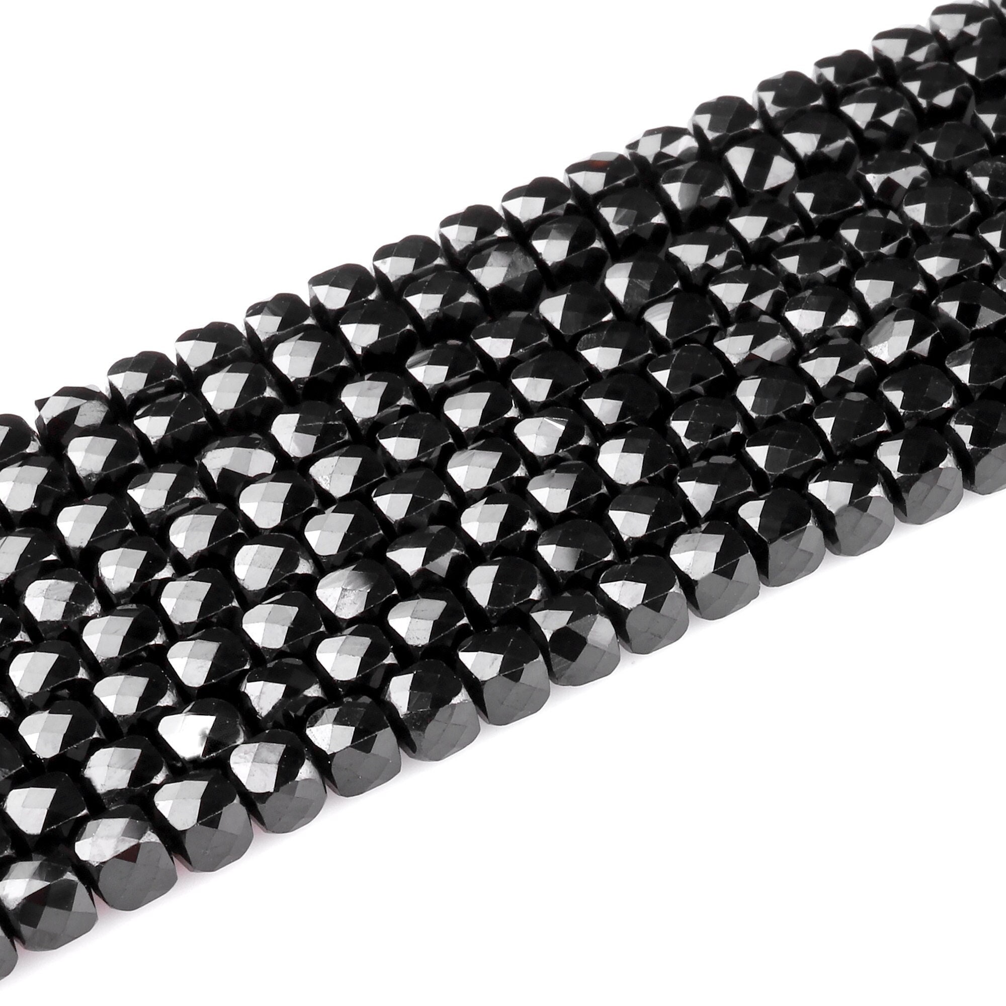 Natural Black Spinel Faceted 2mm 3mm 4mm Cube Beads Micro Faceted Laser Diamond Cut 15.5" Strand