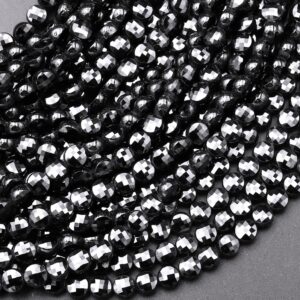 Natural Black Spinel Faceted 2mm 3mm 4mm Coin Beads Micro Faceted Laser Diamond Cut 15.5" Strand