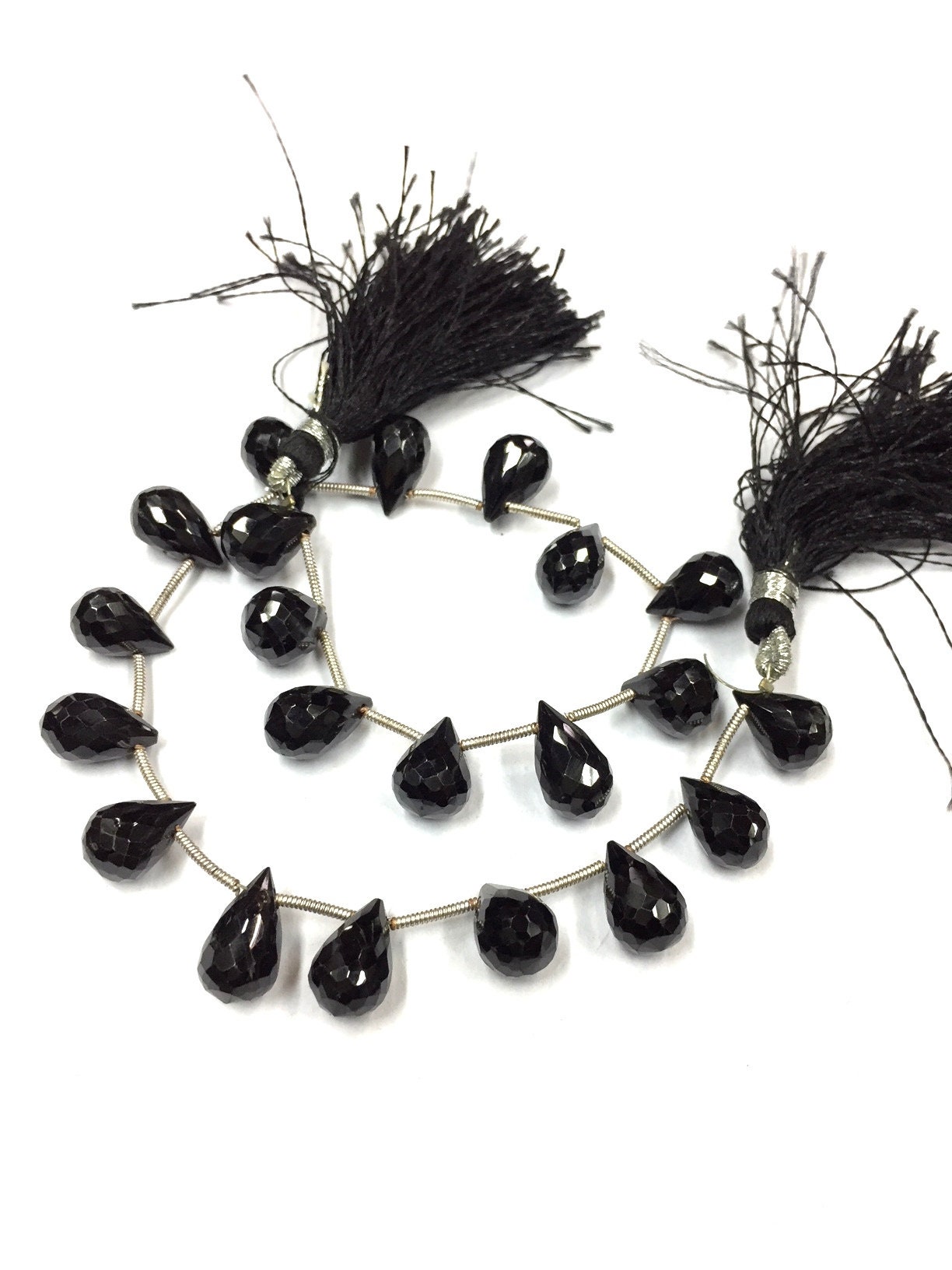 Natural Stone Black Spinel Faceted Teardrop Beads 8mm Gemstone Beads 10" Strand Superb Quality