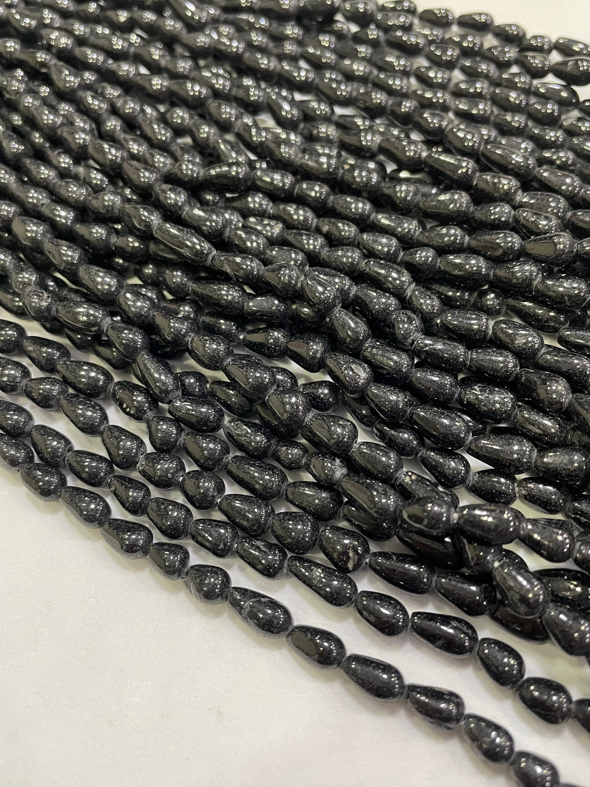 Pack Of 2 Strands 14 Inches Black Spinel Smooth Straight Drilled Drops Beads 5/9 Mm Spinel Drop Beads