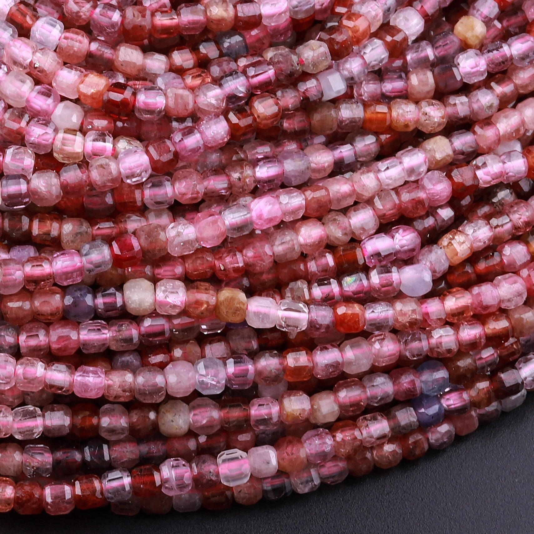 Real Genuine Natural Red Pink Spinel Faceted Cube Beads 2mm 3mm Multicolor Gemstone 15.5" Strand Real Genuine Natural Red Pink Spinel Faceted Cube Beads 2mm 3mm Multicolor Gemstone 15.5" Strand