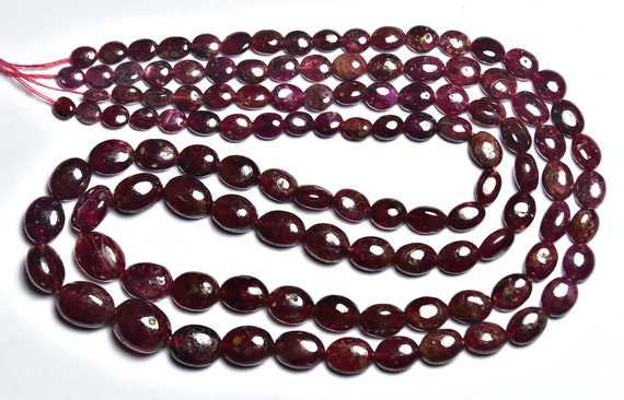 Red Spinel Oval Beads - 14 Inches - Natural Beautiful Dark Red Spinel Smooth Oval Beads Strand - Size Is 5-10 Mm #627
