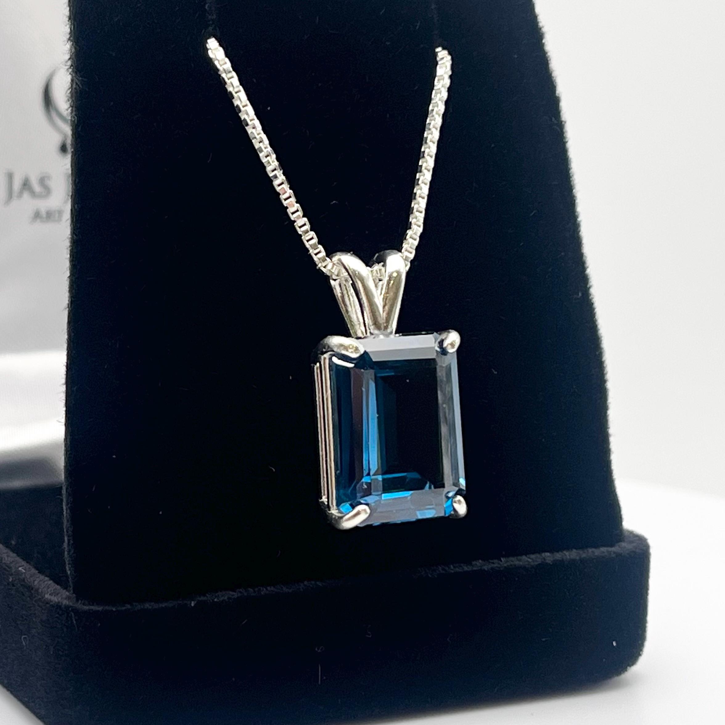 12ct London Blue Spinel Necklace: Sterling Silver Emerald Cut Pendant