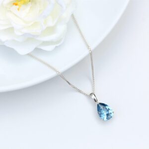 Aqua Blue Spinel Pendant Necklace, Sterling Silver, Lab-Grown, UK Aqua Blue Spinel Pendant Necklace, Sterling Silver, Lab-Grown, UK