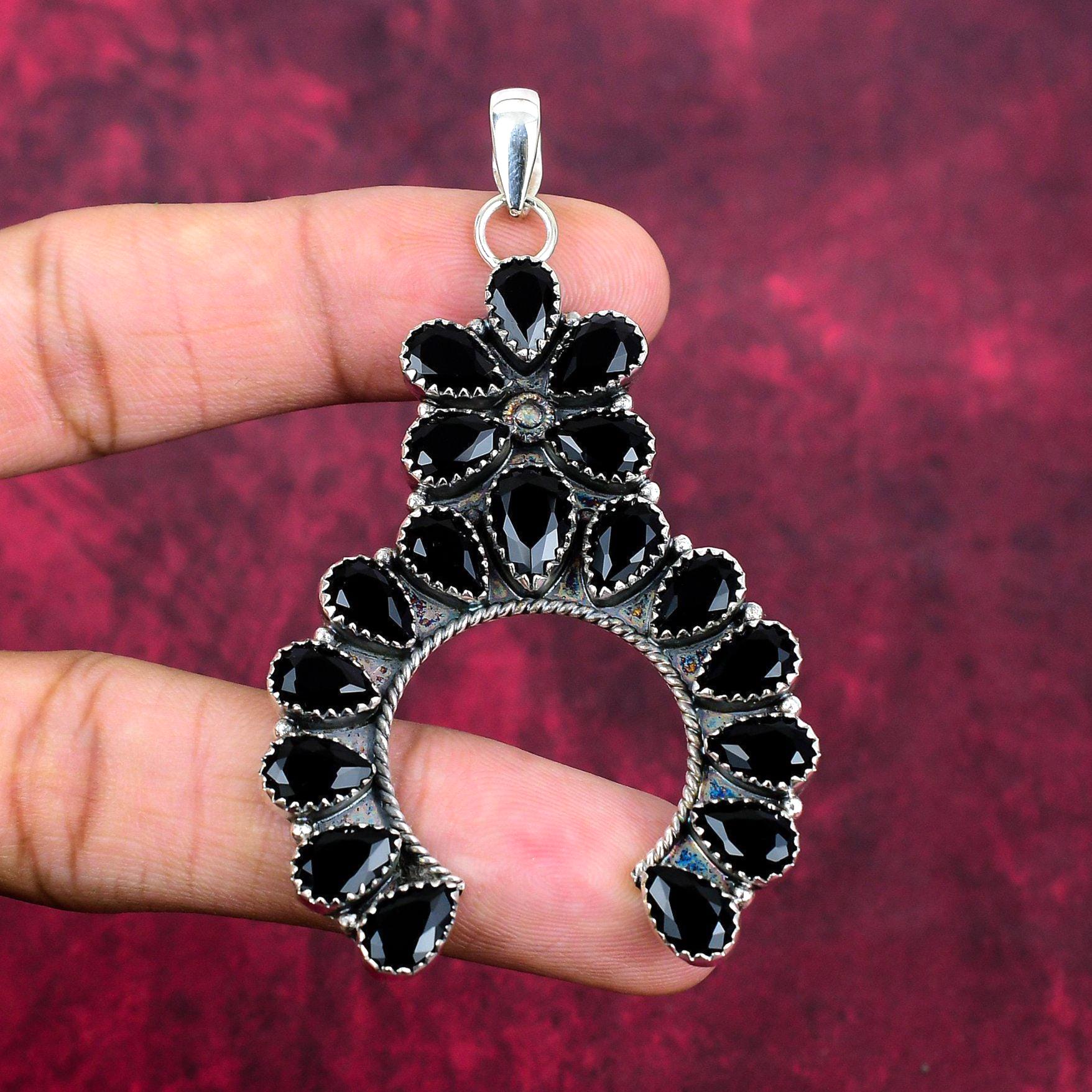 Beautiful Black Spinel Gemstone Pendant Flower Pendant 925 Sterling Silver Pendant Jewelry, Unique Handmade Silver Pendant Valentine Gift