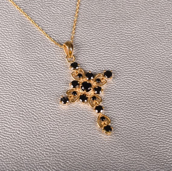 Black Spinel Cross Pendant: Sterling Silver Bridal Necklace, Bridal Jewelry Gift For Her Black Spinel Cross Pendant: Sterling Silver Bridal Necklace, Bridal Jewelry Gift For Her