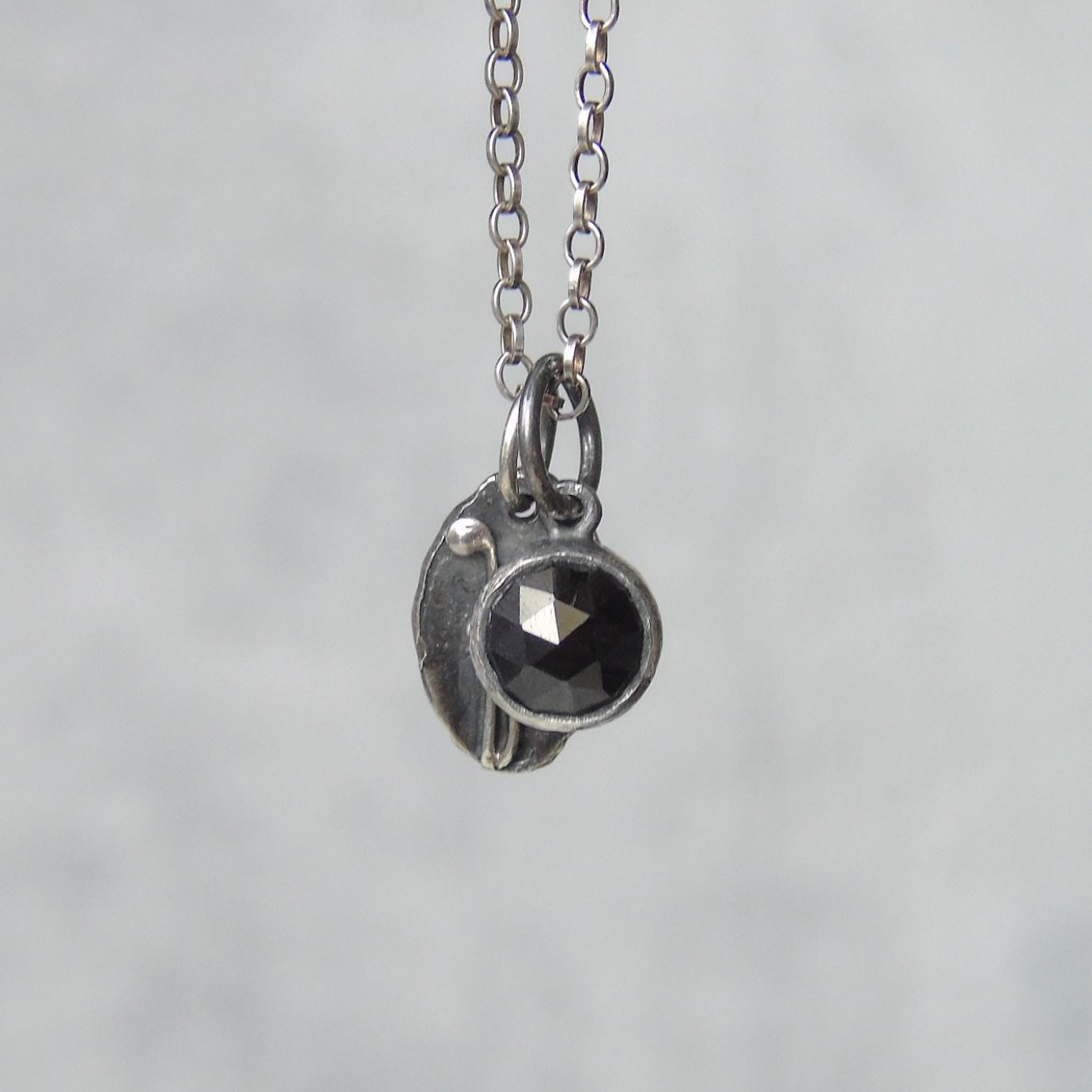 Black Spinel Pendant, Dainty Charm, Silver Everyday Necklace, Custom Pendant