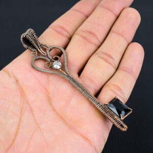 Black Spinel Key Shape Pendant Copper Wire Wrapped Gemstone Pendant Cubic Zircon Pendant Handmade Jewelry Key Pendant Anniversary Gifts