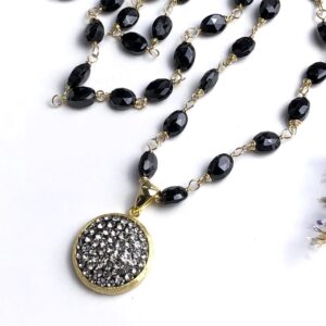 Black Spinel Necklace: Gold Filled Wire Wrap, Cubic Zirconia Pendant 7662 Black Spinel Necklace: Gold Filled Wire Wrap, Cubic Zirconia Pendant 7662