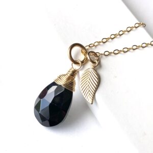 Black Spinel Necklace Gold Filled wire wrapped natural gemstone minimalist simple drop pendant choker leaf charm birthday gift for her 6800 Black Spinel Necklace Gold Filled wire wrapped natural gemstone minimalist simple drop pendant choker leaf charm birthday gift for her 6800