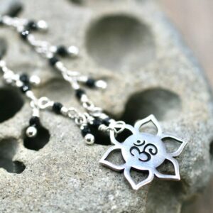 Black Spinel Om Necklace: Sterling Silver Yoga Pendant Black Spinel Om Necklace: Sterling Silver Yoga Pendant