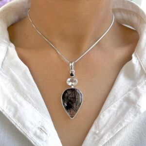 Black Rutile, Black Spinal, Crystal Pendant / 925 Sterling Silver / Healing Gemstone / Pear Cab / Black Rutile Statement Jewelry / Blr-p-45. Black Rutile, Black Spinal, Crystal Pendant / 925 Sterling Silver / Healing Gemstone / Pear Cab / Black Rutile Statement Jewelry / Blr-p-45.