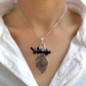 Black Rutile, Black Spinal, Crystal, Black Coral Pendant / 925 Sterling Silver / Healing Gemstone / Black Rutile Statement Jewel / Blr-p-50. Black Rutile, Black Spinal, Crystal, Black Coral Pendant / 925 Sterling Silver / Healing Gemstone / Black Rutile Statement Jewel / Blr-p-50.