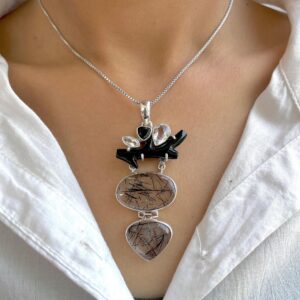 Black Rutile, Black Spinal, Crystal, Black Coral Pendant / 925 Sterling Silver / Healing Gemstone / Black Rutile Statement Jewel / Blr-p-49. Black Rutile, Black Spinal, Crystal, Black Coral Pendant / 925 Sterling Silver / Healing Gemstone / Black Rutile Statement Jewel / Blr-p-49.