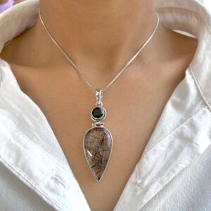 Black Rutile, Black Spinal Pendant / 925 Sterling Silver / Healing Gemstone / Gifts For Her / Black Rutile Statement Jewelry / Blr-p-43. Black Rutile, Black Spinal Pendant / 925 Sterling Silver / Healing Gemstone / Gifts For Her / Black Rutile Statement Jewelry / Blr-p-43.