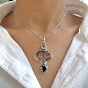 Black Rutile, Black Spinal, Crystal Pendant / 925 Sterling Silver / Healing Gemstone / Oval Cab / Black Rutile Statement Jewelry / Blr-p-42. Black Rutile, Black Spinal, Crystal Pendant / 925 Sterling Silver / Healing Gemstone / Oval Cab / Black Rutile Statement Jewelry / Blr-p-42.