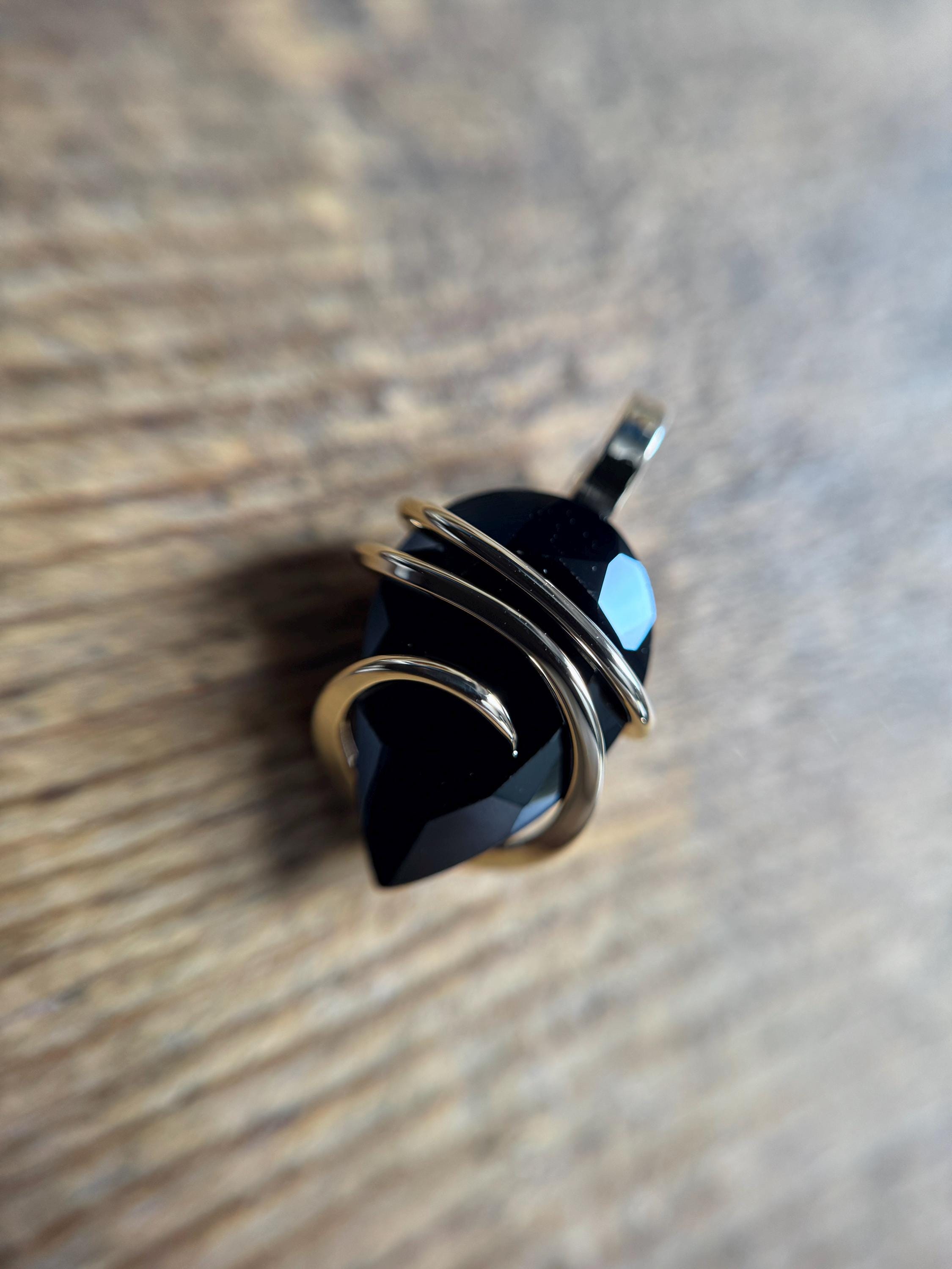 Faceted Black Spinel In 14k Gold Pendant