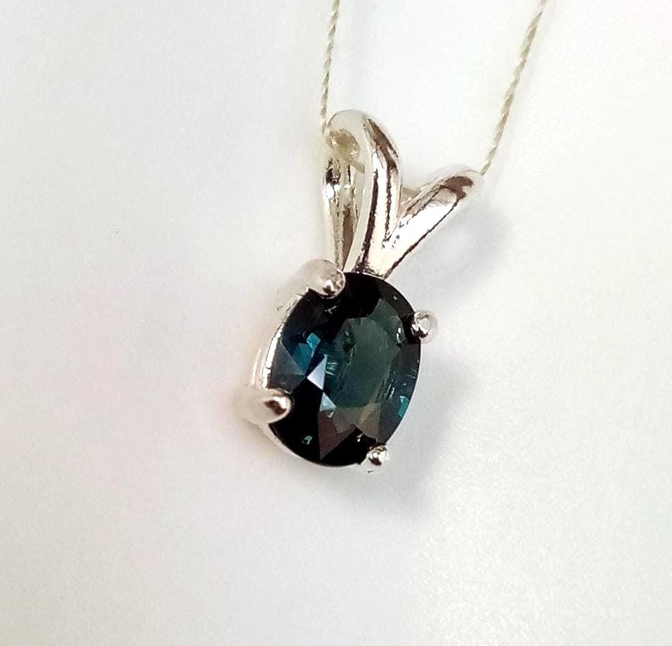 Natural Blue Spinel Pendant Untreated Tanzanian Gemstone Teal Light Reflections Sterling Silver Jewelry Gift