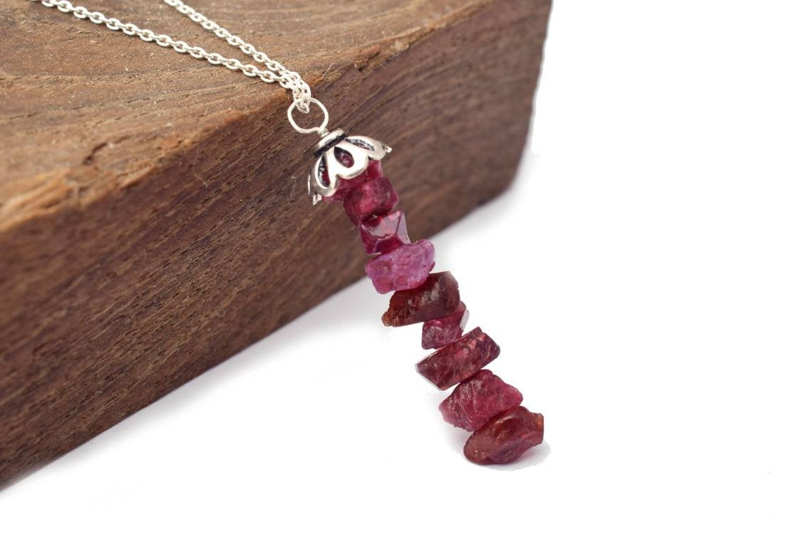 Natural Raw Red Spinel Pendant In 925 Sterling Silver, Rough Gemstone Necklace, Uncut Red Spinel, Stone Pendant, Birthstone, Gift For Her