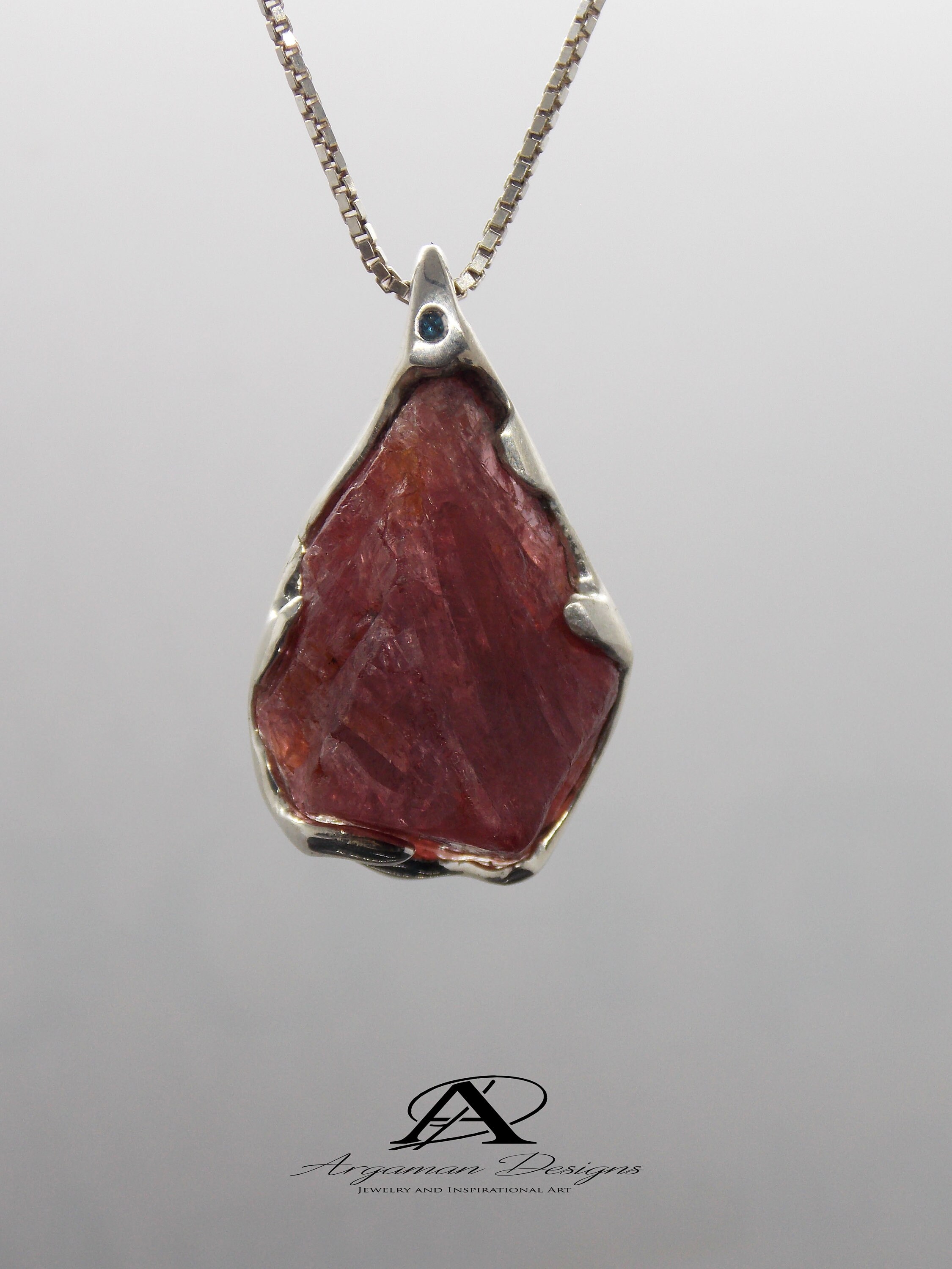 Raw Purple Spinel Pendant, Extra Large Sterling Silver Necklace
