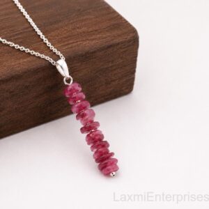 Raw Red Spinel Pendant Necklace In 925 Sterling Silver, Uncut Gemstone Crystal Jewelry