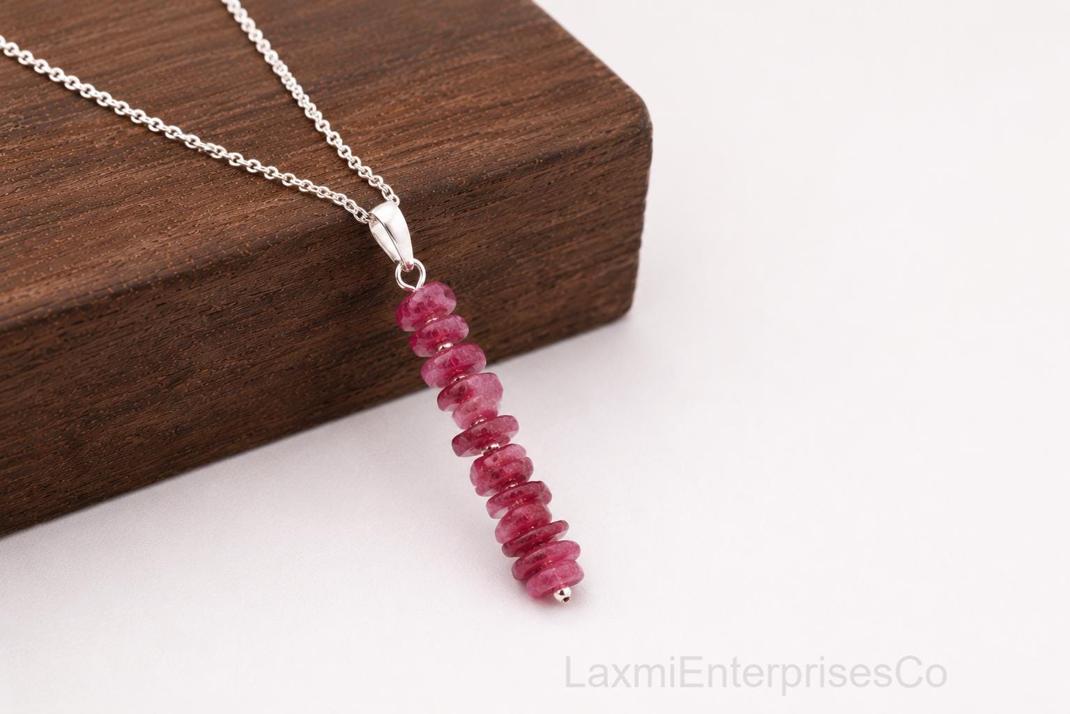 Raw Red Spinel Pendant Necklace In 925 Sterling Silver, Uncut Gemstone Crystal Jewelry