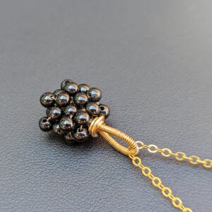 Small black spinel gold filled pendant necklace, unusual petite beaded cluster focal on fine rolo or cable chain, you choose length Small black spinel gold filled pendant necklace, unusual petite beaded cluster focal on fine rolo or cable chain, you choose length