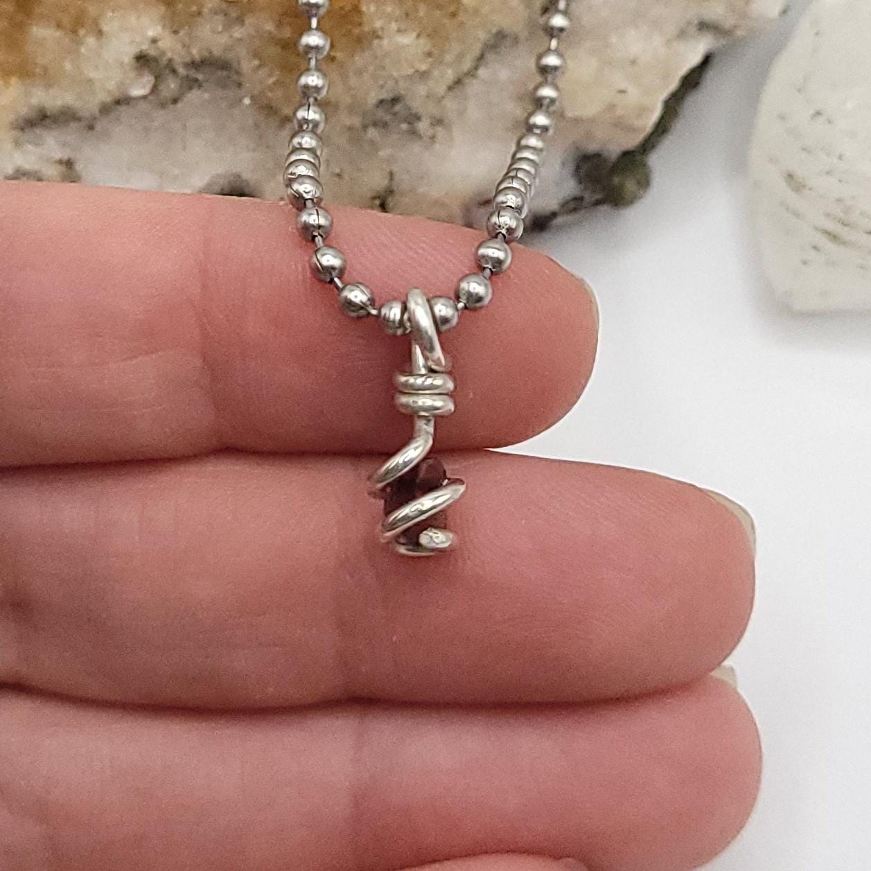 Tiny Red Spinel Necklace, Silver Wire Wrapped Spinel Pendant