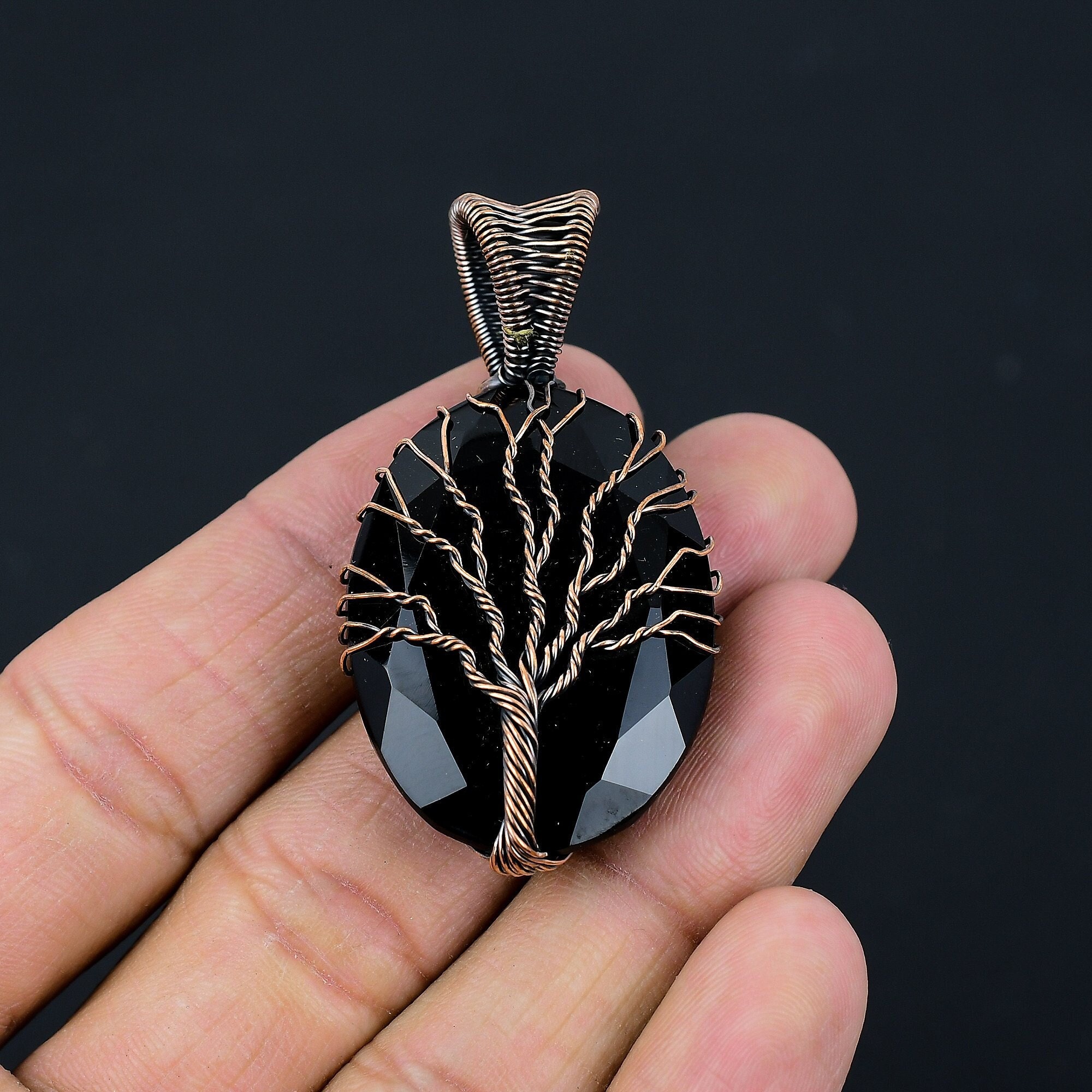 Tree Of Life Black Spinel Pendant Copper Wire Wrapped Pendant Gemstone Pendant Copper Jewelry Handmade Jewelry Gift For Her Spinel Jewelry