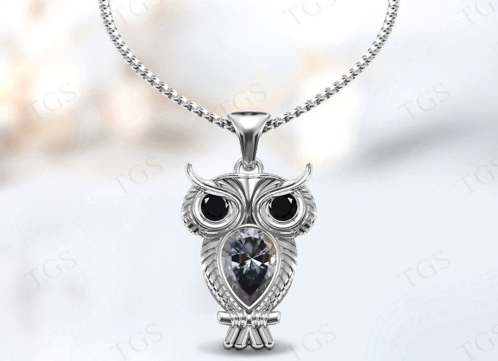Unique Grey Spinal Owl Pendant For Women Rose Gold Lucky Charm Owl Pendant Art Deco Grey Spinal Animal Pendant Pear Shaped Bird Pendant