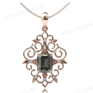 Unique Grey Spinel Wedding Pendant Art Deco Filigree Design Bridal Pendant Emerald Cut Grey Gemstone Necklace Statement Pendant For Women Unique Grey Spinel Wedding Pendant Art Deco Filigree Design Bridal Pendant Emerald Cut Grey Gemstone Necklace Statement Pendant For Women