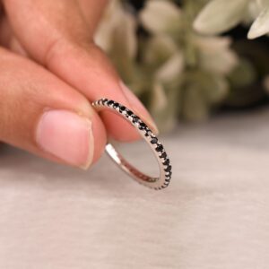 Black Spinel Eternity Band: Sterling Silver Wedding Ring, 14k Gold Black Spinel Eternity Band: Sterling Silver Wedding Ring, 14k Gold