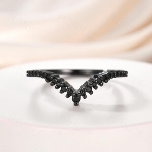 Black gold curve black spinel band half eternity black matching band V shape black gold stackable band dainty women ring anniversary band Black gold curve black spinel band half eternity black matching band V shape black gold stackable band dainty women ring anniversary band