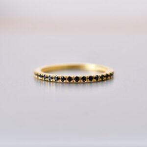 Black Spinel Half Eternity Band Ring: Yellow Gold Stacking Ring Black Spinel Half Eternity Band Ring: Yellow Gold Stacking Ring